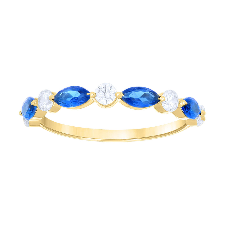 14kt Yellow Gold Womens Blue White Cubic-Zirconia Half Eternity Ring