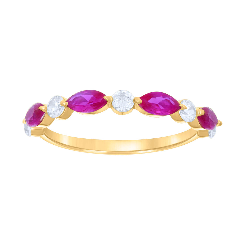 14kt Yellow Gold Womens Pink White Marquise Round Cubic-Zirconia Half Eternity Ring