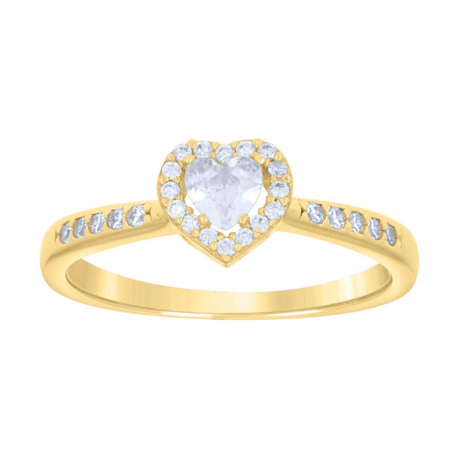 14kt Yellow Gold Womens Heart Round Cubic-Zirconia Heart Ring