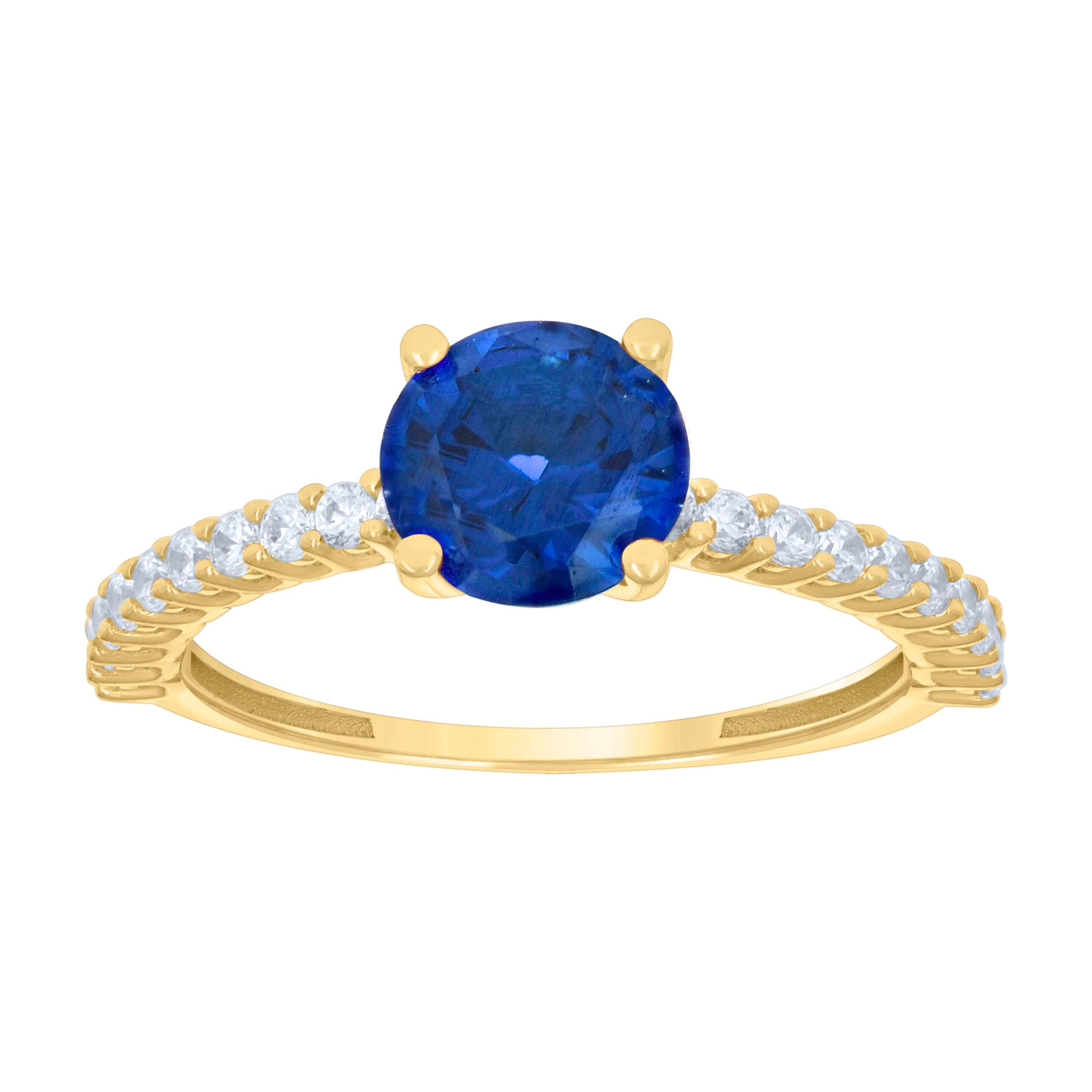 14kt Yellow Gold Womens Blue White Cubic-Zirconia Fashion Ring