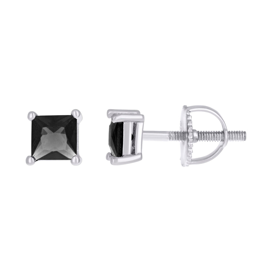925 Sterling Silver Unisex Black Princess-Cut Cubic-Zirconia 4mm Square Solitaire Stud Earrings