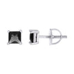 925 Sterling Silver Unisex Black Princess-Cut Cubic-Zirconia 4mm Square Solitaire Stud Earrings