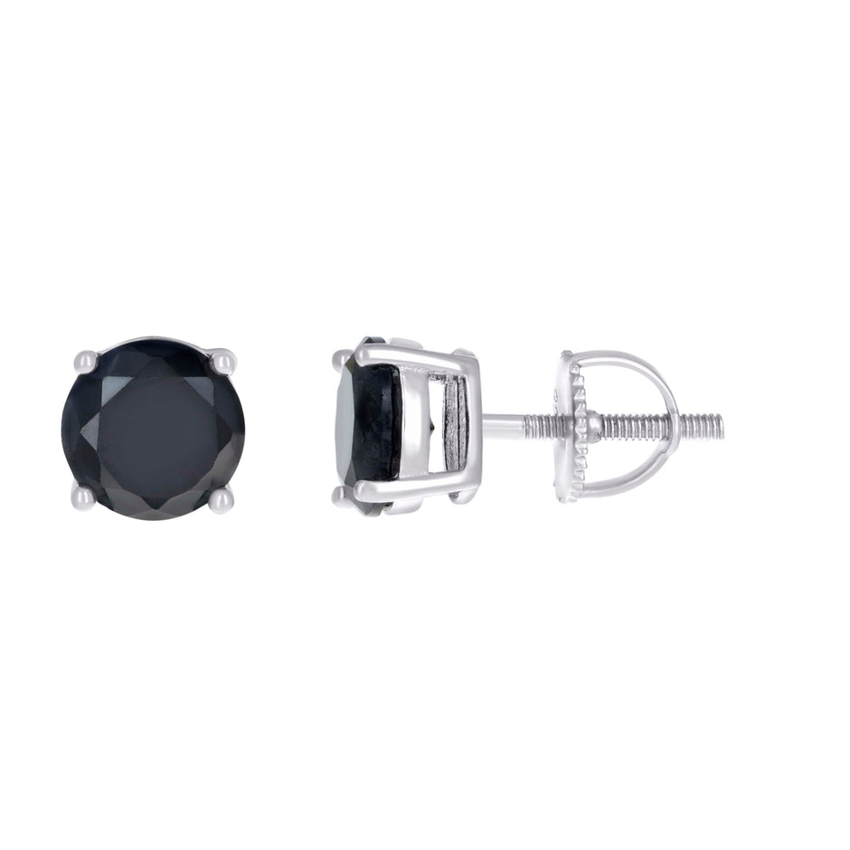 925 Sterling Silver Unisex Black Cubic-Zirconia 6mm Solitaire Stud Earrings