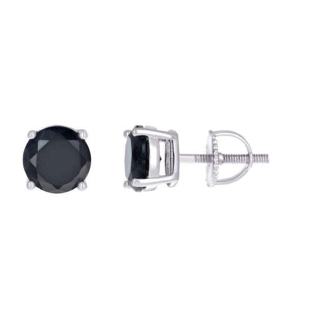 925 Sterling Silver Unisex Black Cubic-Zirconia 6mm Solitaire Stud Earrings