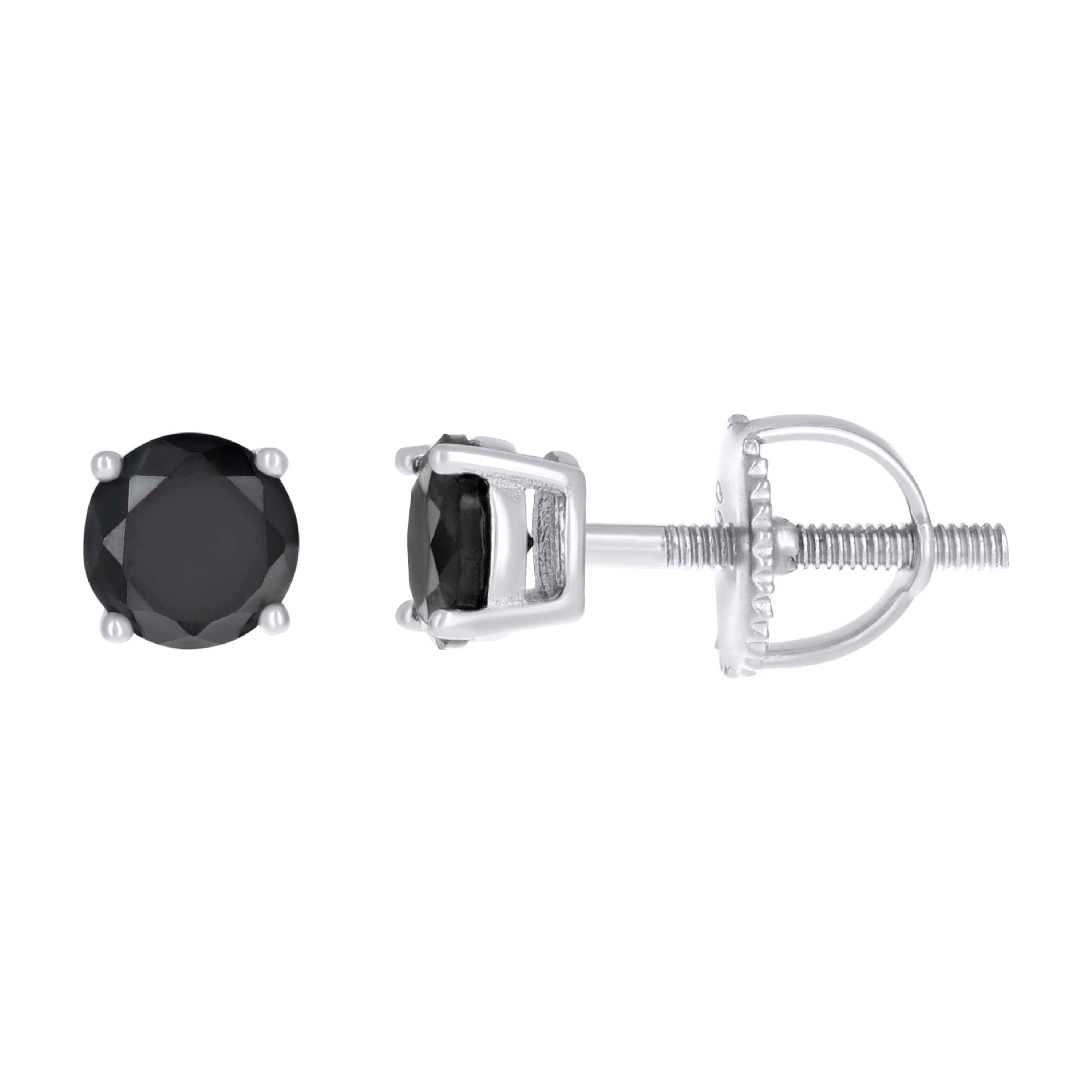 925 Sterling Silver Unisex Black Cubic-Zirconia 4mm Solitaire Stud Earrings
