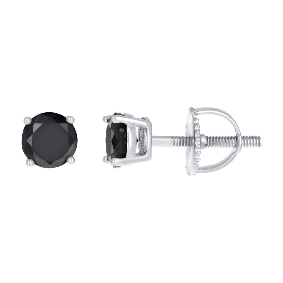 925 Sterling Silver Unisex Black Cubic-Zirconia 4mm Solitaire Stud Earrings