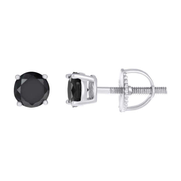 925 Sterling Silver Unisex Black Cubic-Zirconia 4mm Solitaire Stud Earrings