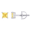 925 Sterling Silver Unisex Yellow Princess-Cut Cubic-Zirconia 4mm Square Solitaire Stud Earrings