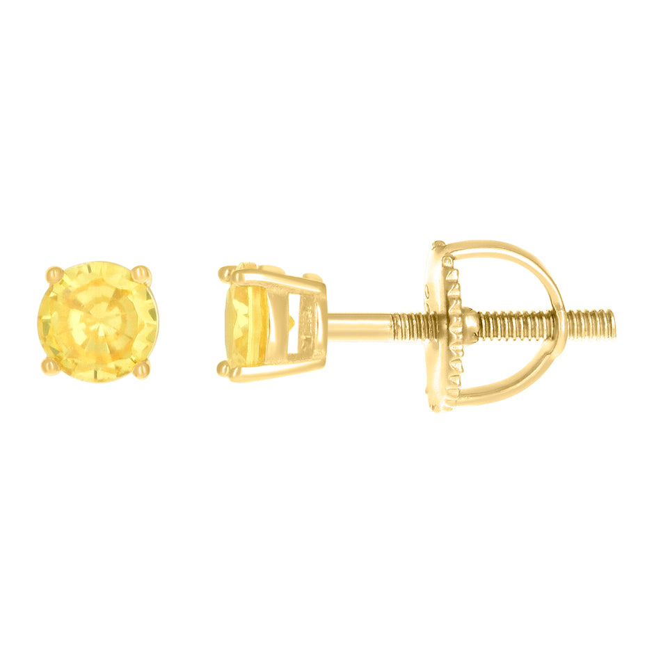 925 Sterling Silver Yellow-tone Unisex Cubic-Zirconia 4mm Solitaire Stud Earrings