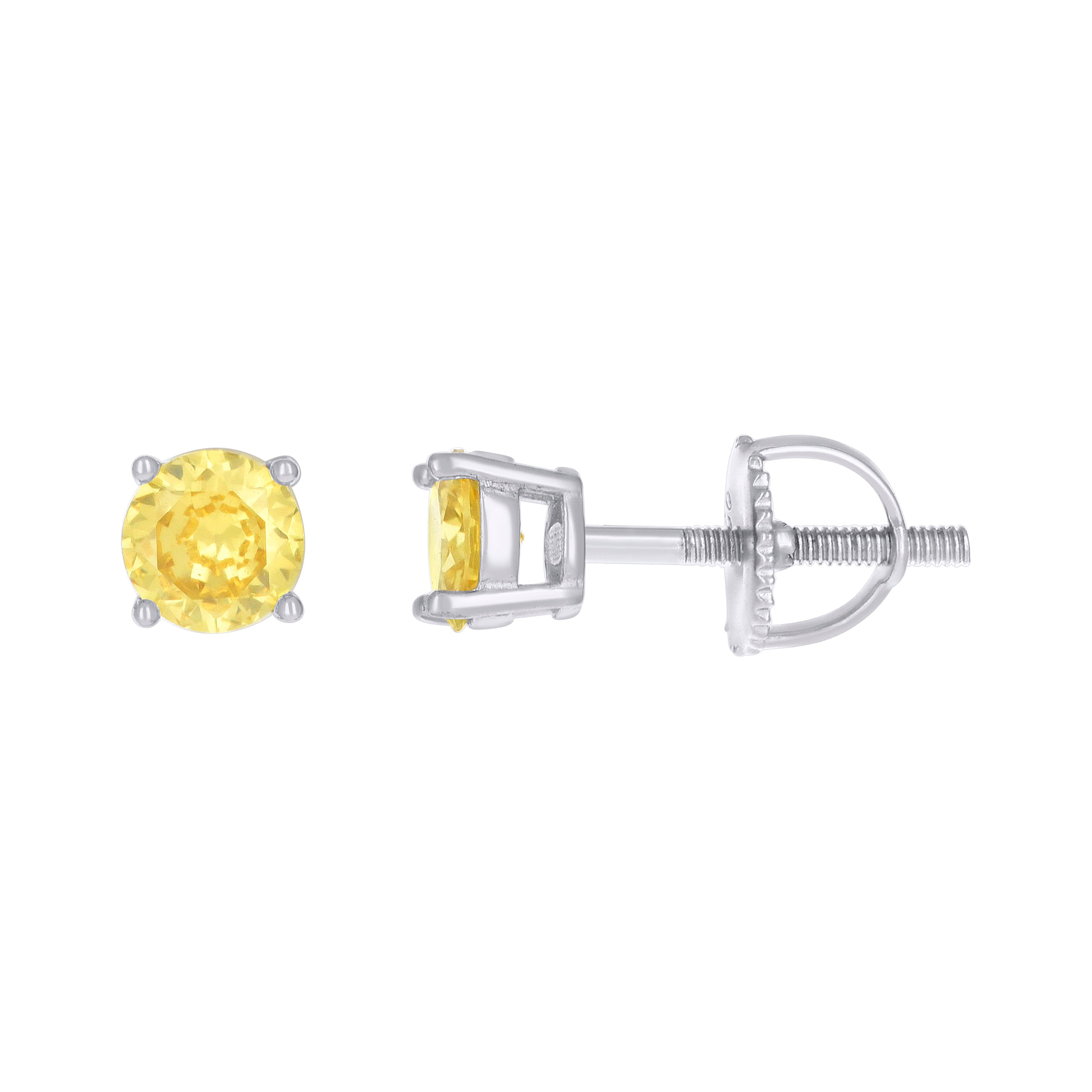 925 Sterling Silver Unisex Yellow Cubic-Zirconia 5mm Solitaire Stud Earrings