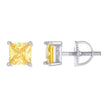 925 Sterling Silver Unisex Yellow Princess-Cut Cubic-Zirconia 5mm Square Solitaire Stud Earrings