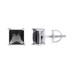 925 Sterling Silver Unisex Black Princess-Cut Cubic-Zirconia 6mm Square Solitaire Stud Earrings