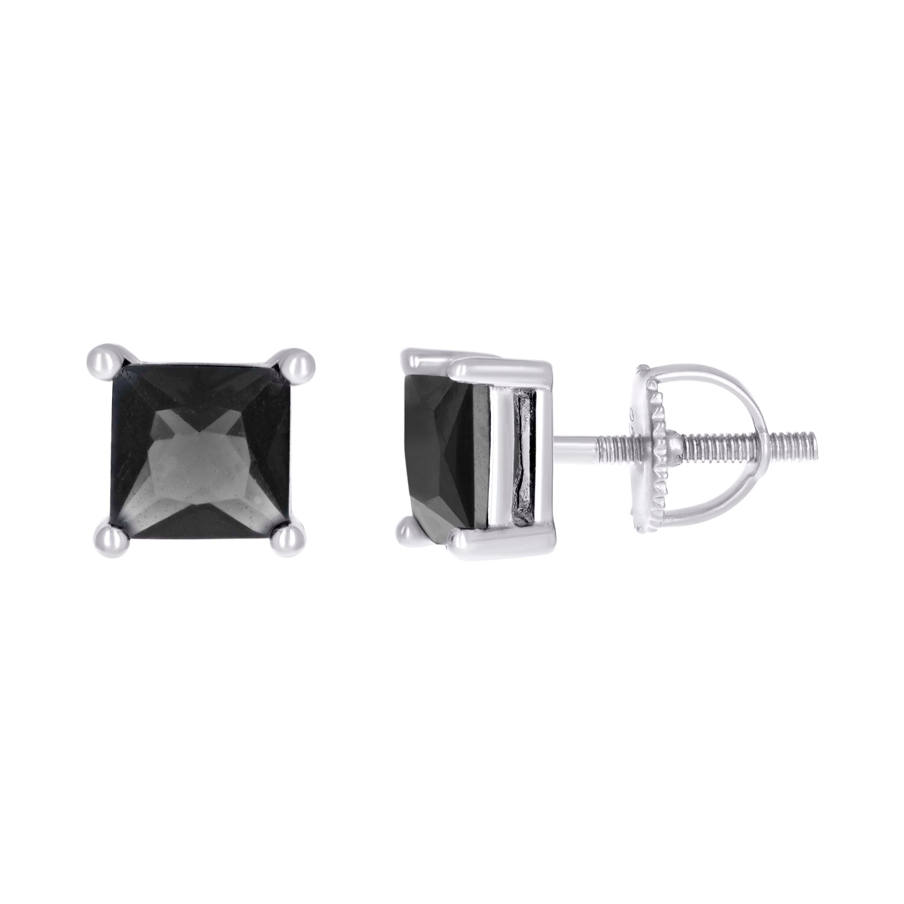925 Sterling Silver Unisex Black Princess-Cut Cubic-Zirconia 5mm Square Solitaire Stud Earrings