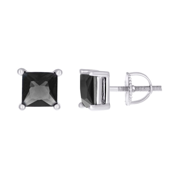 925 Sterling Silver Unisex Black Princess-Cut Cubic-Zirconia 5mm Square Solitaire Stud Earrings