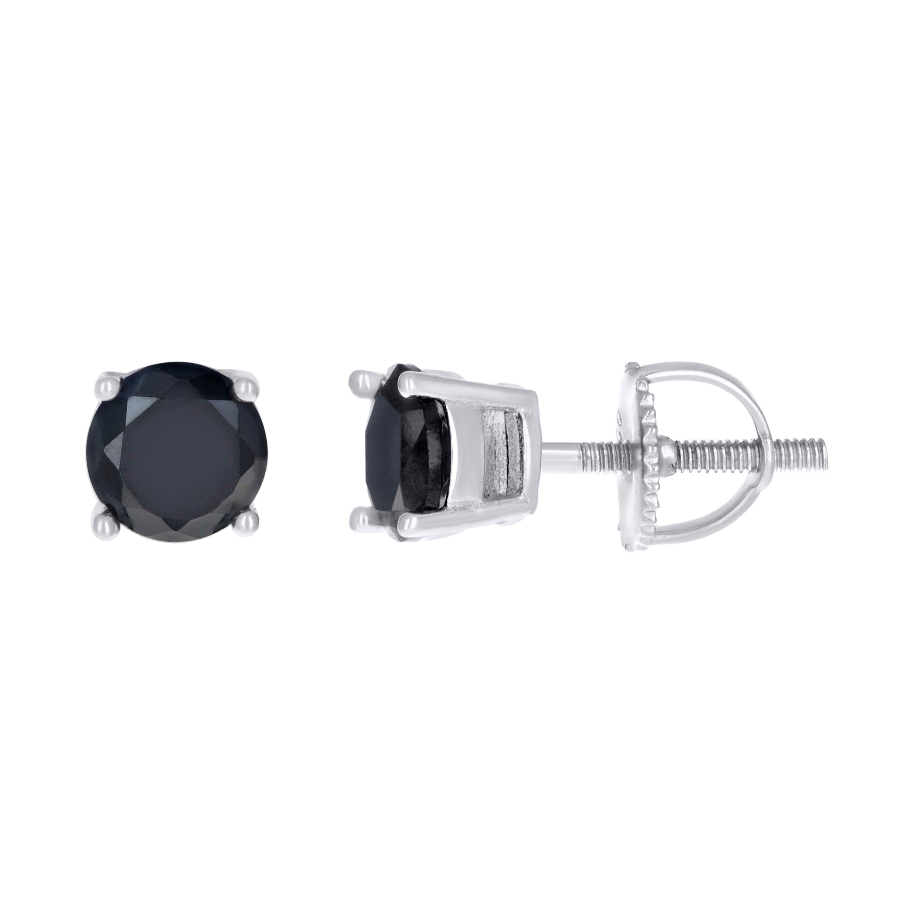 925 Sterling Silver Unisex Black Cubic-Zirconia 5mm Solitaire Stud Earrings