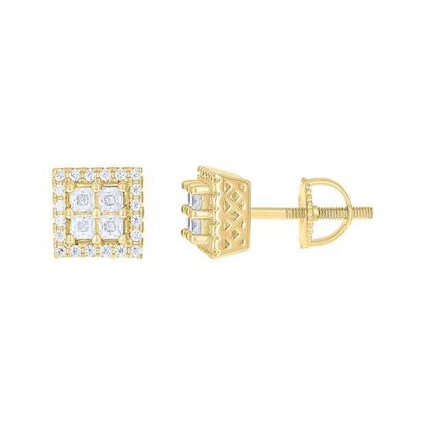 925 Sterling Silver Yellow-tone Womens Baguette Round 0.97ct Moissanite Square Fashion Stud Earrings 