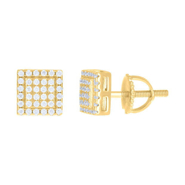 925 Sterling Silver Womens Yellow-tone 0.22ct Moissanite Square Fashion Stud Earrings