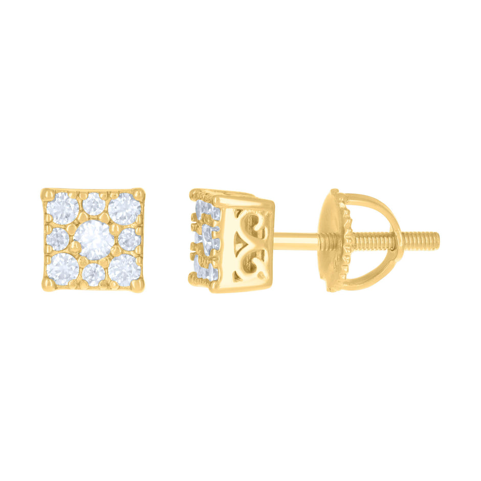 925 Sterling Silver Womens Yellow-tone 0.33ct Moissanite Square Fashion Stud Earrings