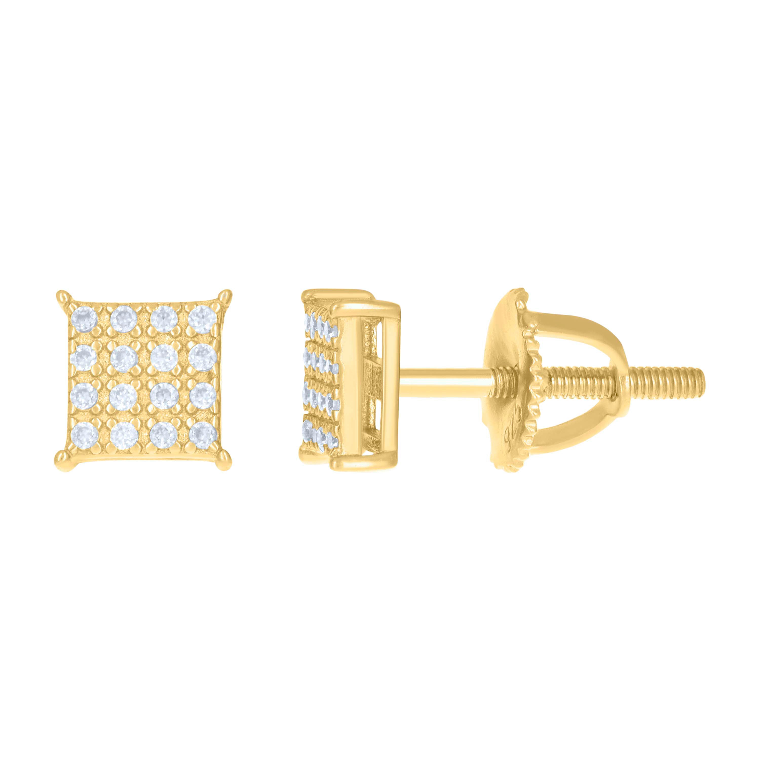 925 Sterling Silver Womens Yellow-tone 0.13ct Moissanite Square Fashion Stud Earrings