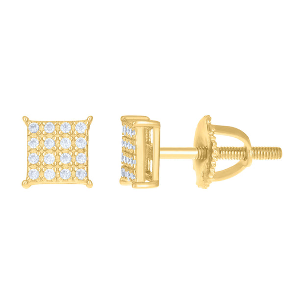 925 Sterling Silver Womens Yellow-tone 0.13ct Moissanite Square Fashion Stud Earrings