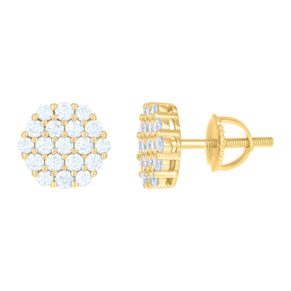 925 Sterling Silver Womens Yellow-tone 0.76ct Moissanite Octagon Fashion Stud Earrings