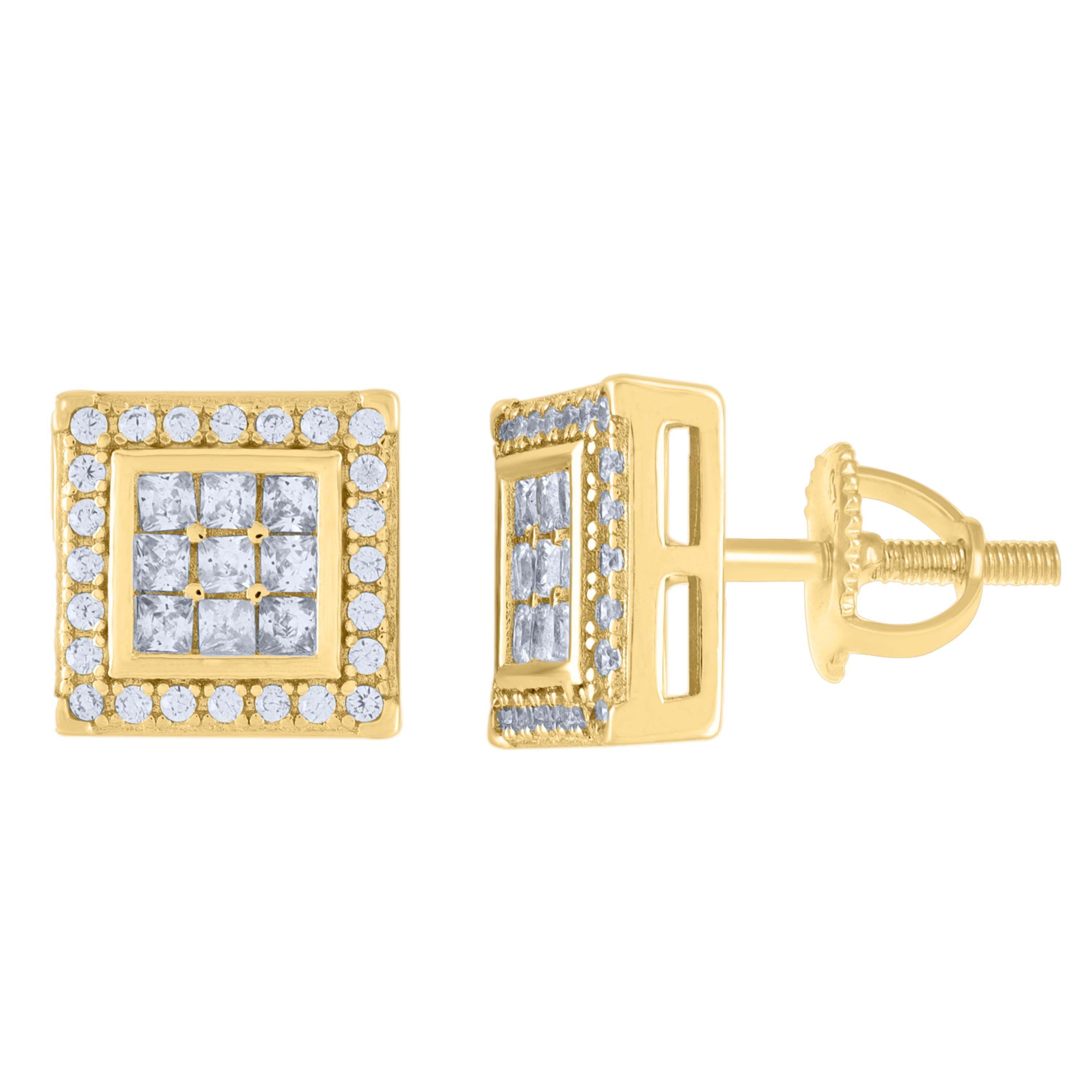 925 Sterling Silver Yellow-tone Womens Round Princess-Cut Moissanite 0.62ct Square Fashion Stud Earrings