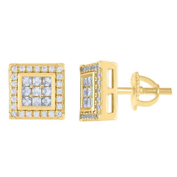 925 Sterling Silver Yellow-tone Womens Round Princess-Cut Moissanite 0.62ct Square Fashion Stud Earrings