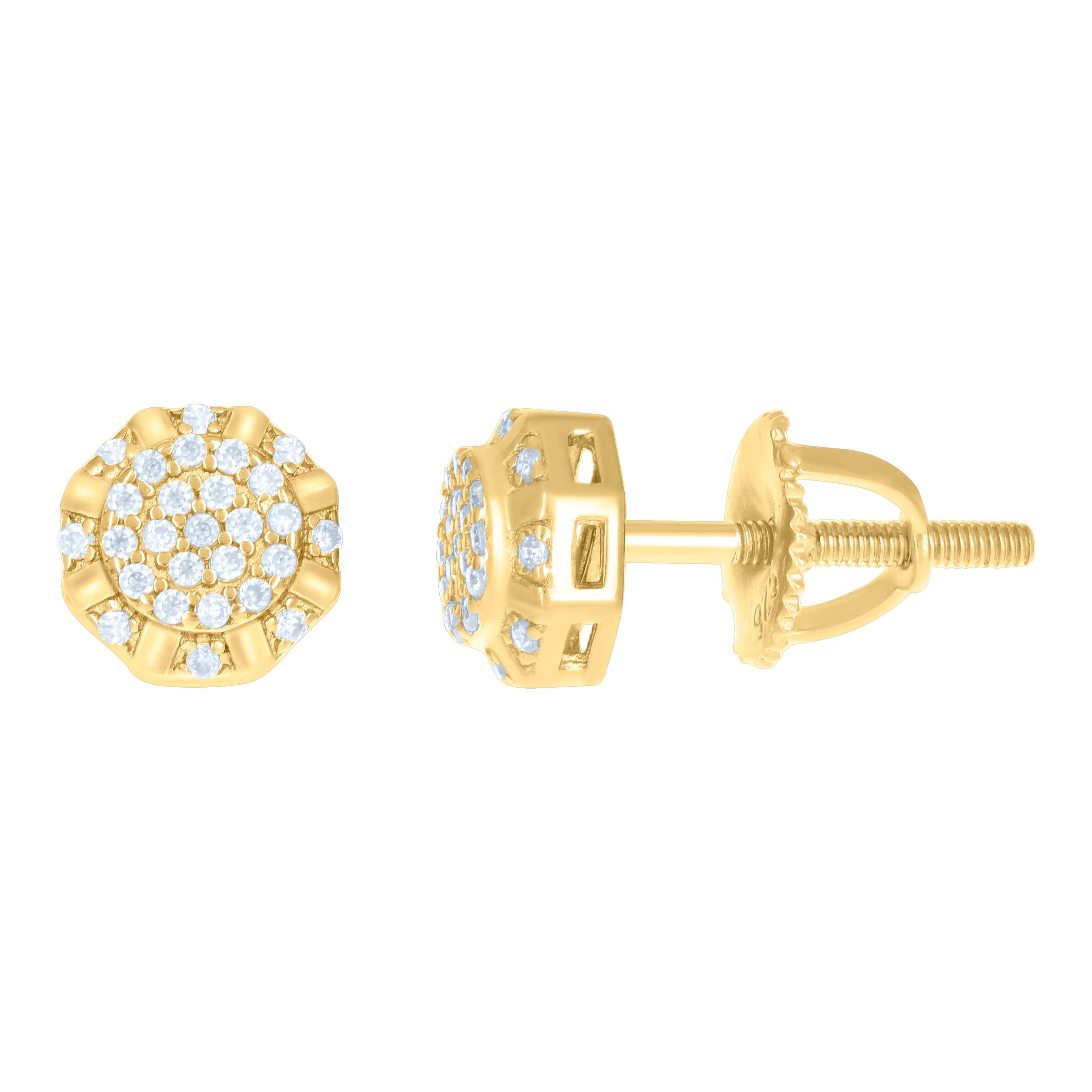 925 Sterling Silver Womens Yellow-tone 0.22ct Moissanite Octagon Fashion Stud Earrings