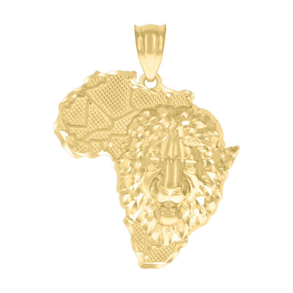 10kt Yellow Gold Mens Diamond-Cut Lion Head Africa Map Country Globe Maps Pendant 