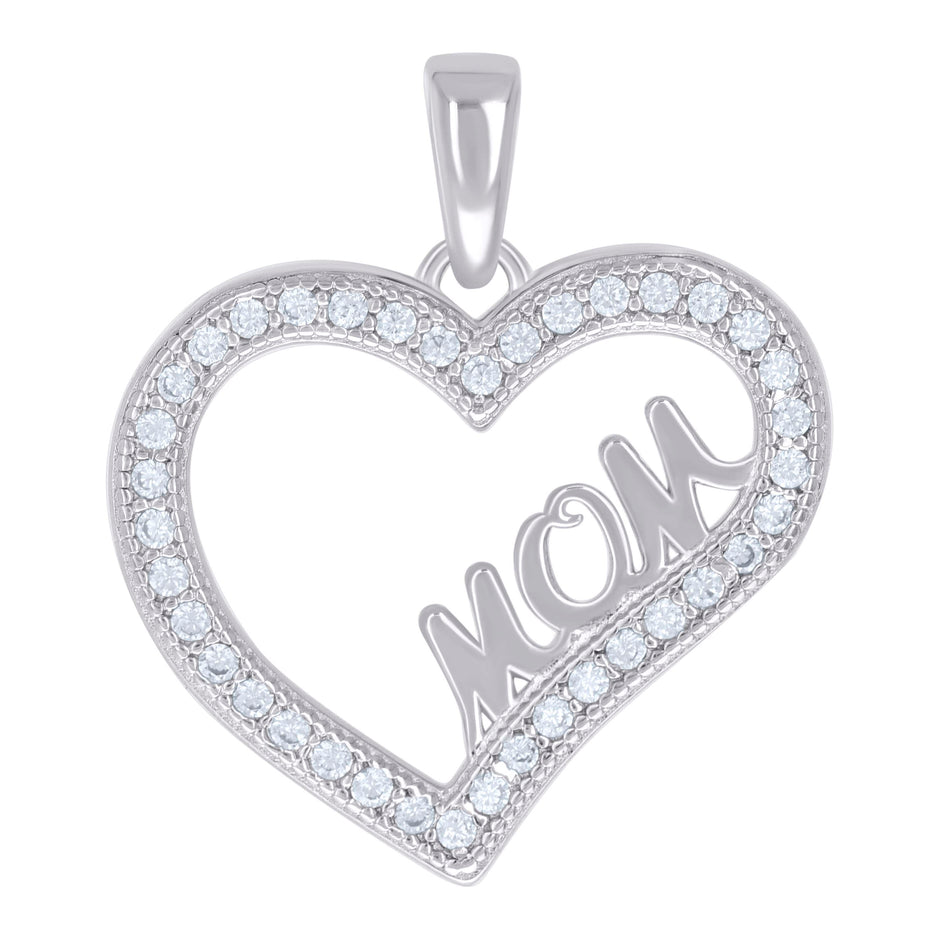 925 Sterling Silver Womens Cubic-Zirconia Heart Mom Charm Pendant