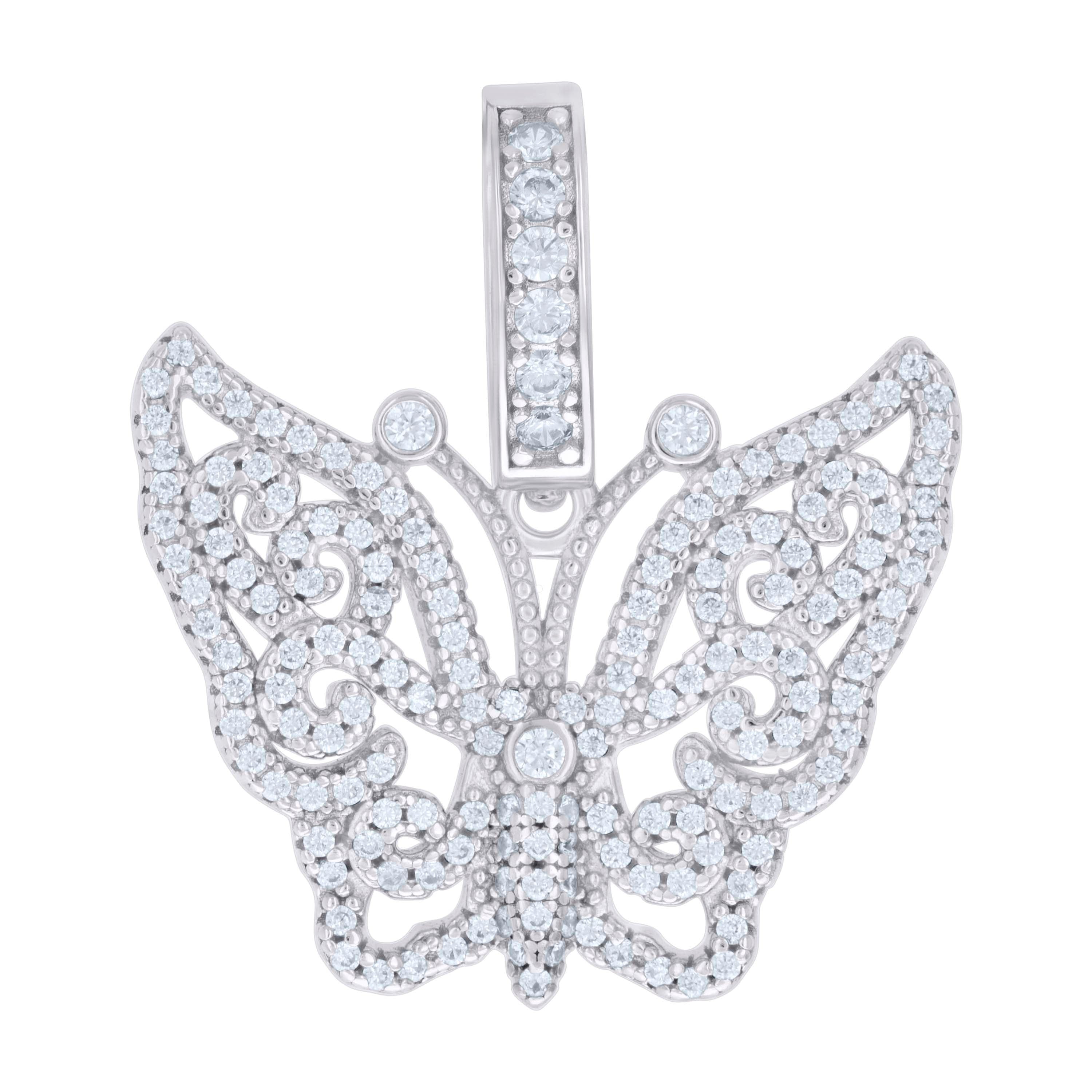 925 Sterling Silver Womens Cubic-Zirconia Butterfly Fashion Wildlife Charm Pendant