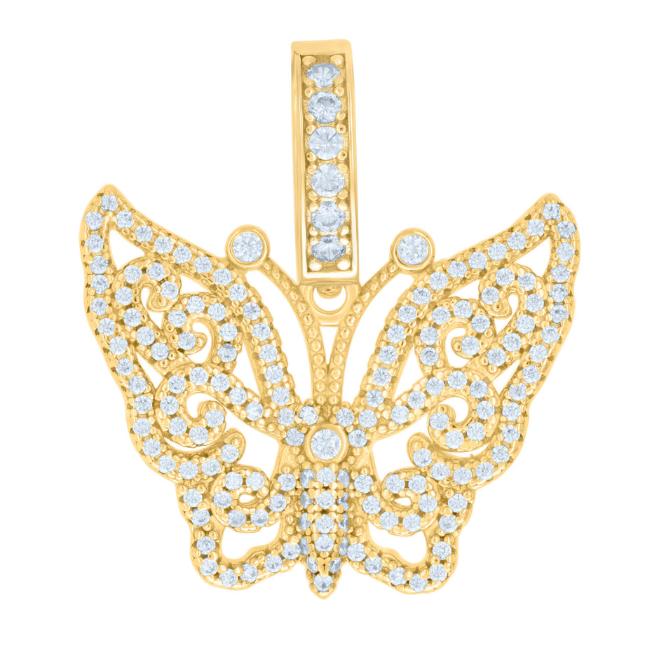 925 Sterling Silver Yellow-tone Womens Cubic-Zirconia Butterfly Fashion Charm Pendant