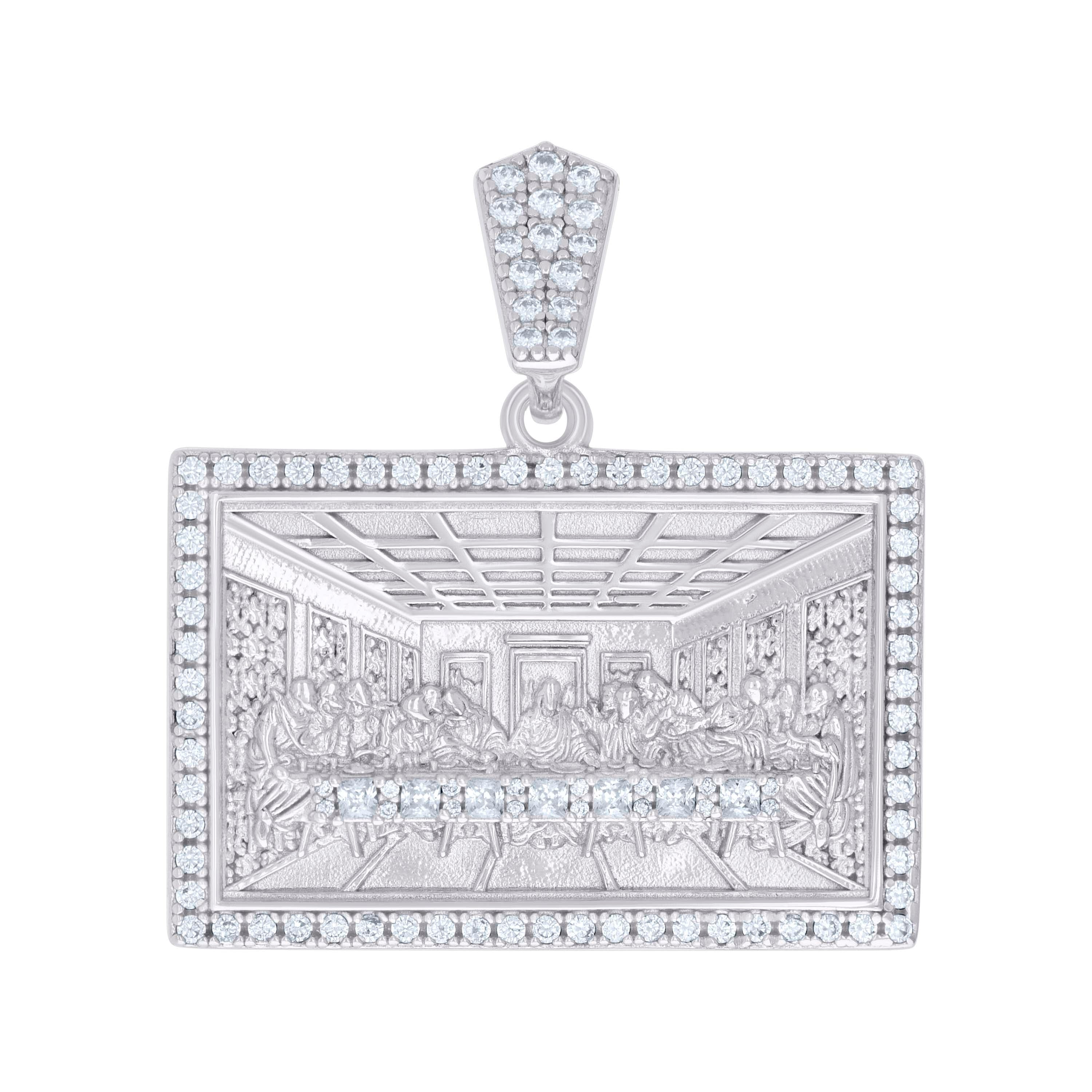 925 Sterling Silver Unisex Cubic-Zirconia Last Supper Religious Charm Pendant