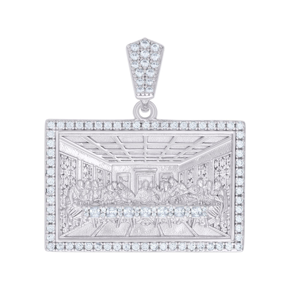 925 Sterling Silver Unisex Cubic-Zirconia Last Supper Religious Charm Pendant