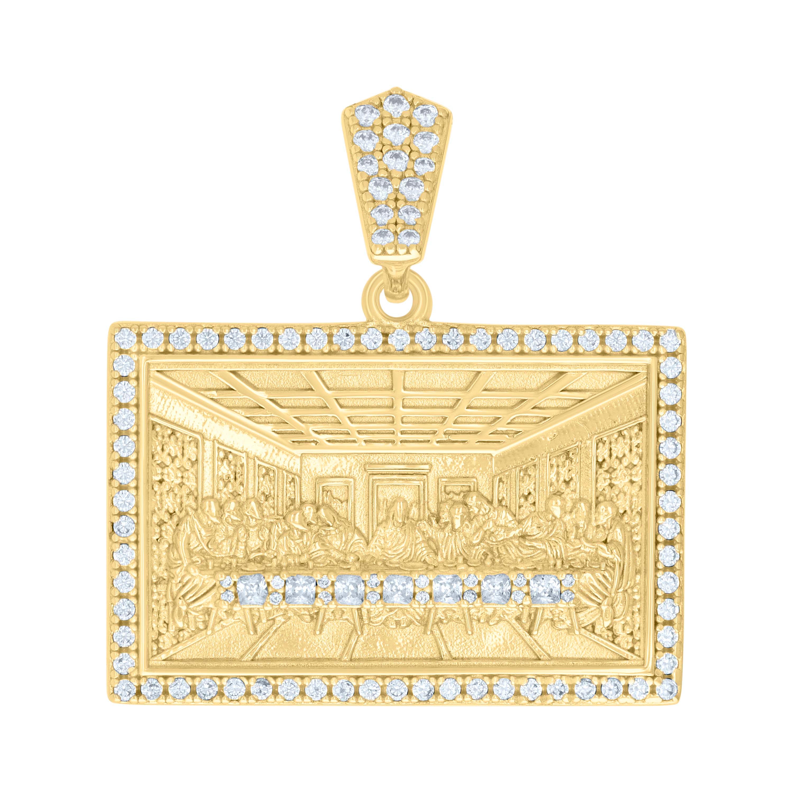 925 Sterling Silver Yellow-tone Mens Cubic-Zirconia Last Supper Religious Charm Pendant