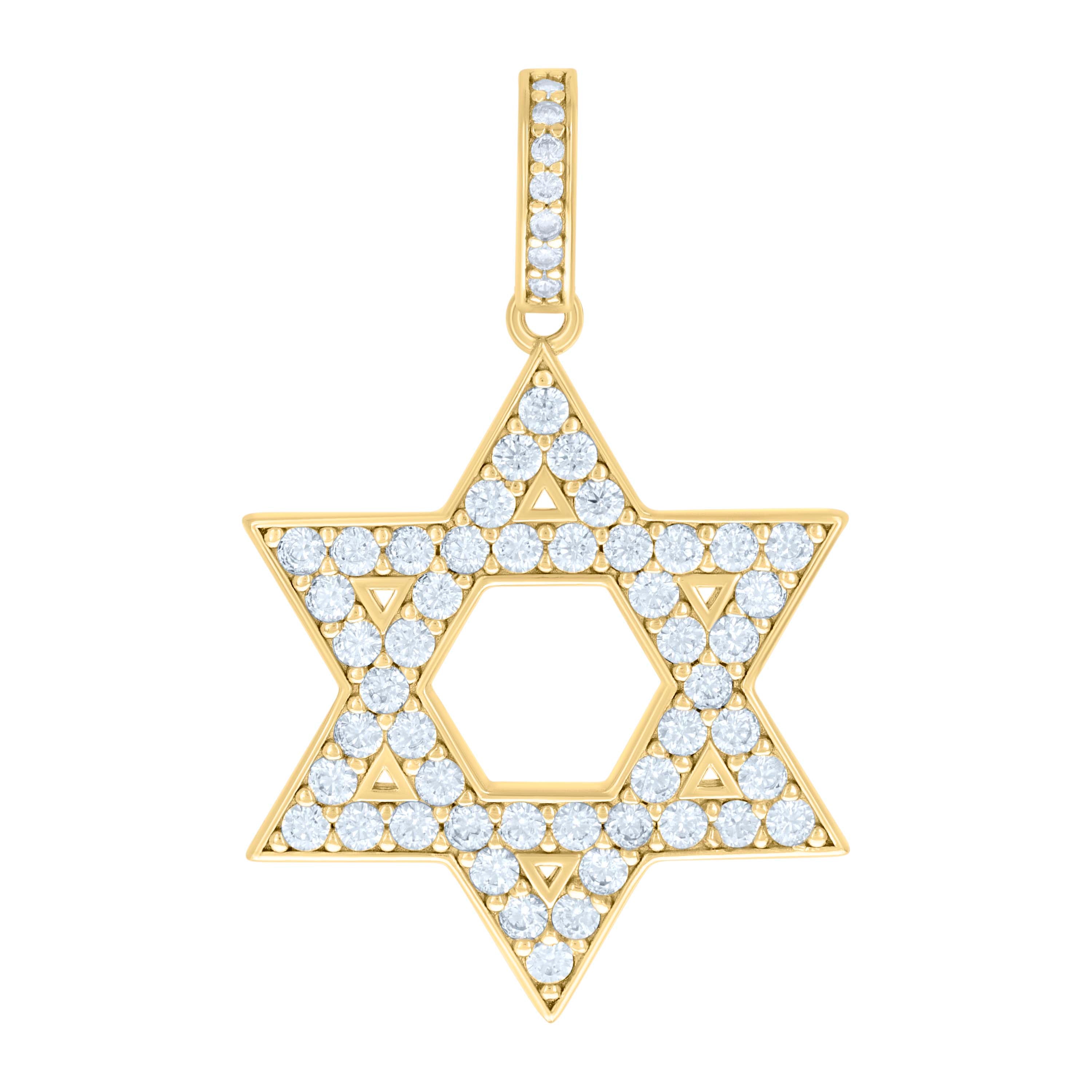 925 Sterling Silver Yellow-tone Mens Cubic-Zirconia Star Of David Symbol Religious Charm Pendant