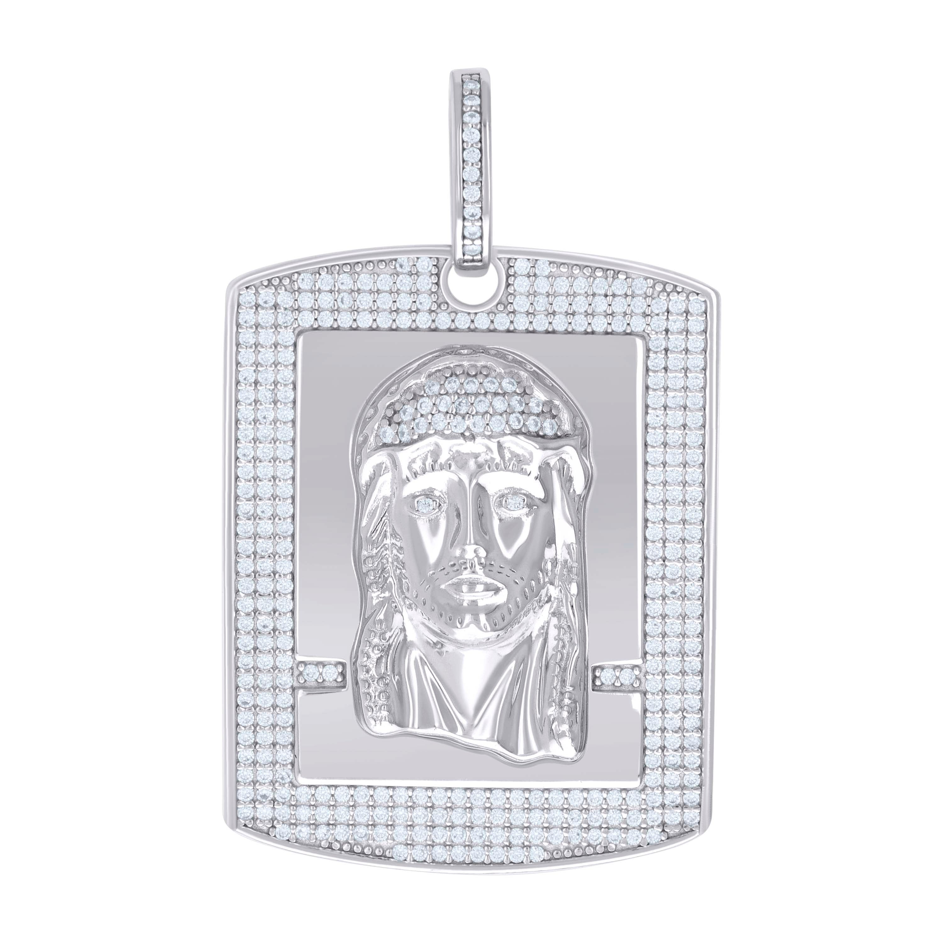 925 Sterling Silver Mens Cubic-Zirconia Jesus Religious Charm Pendant