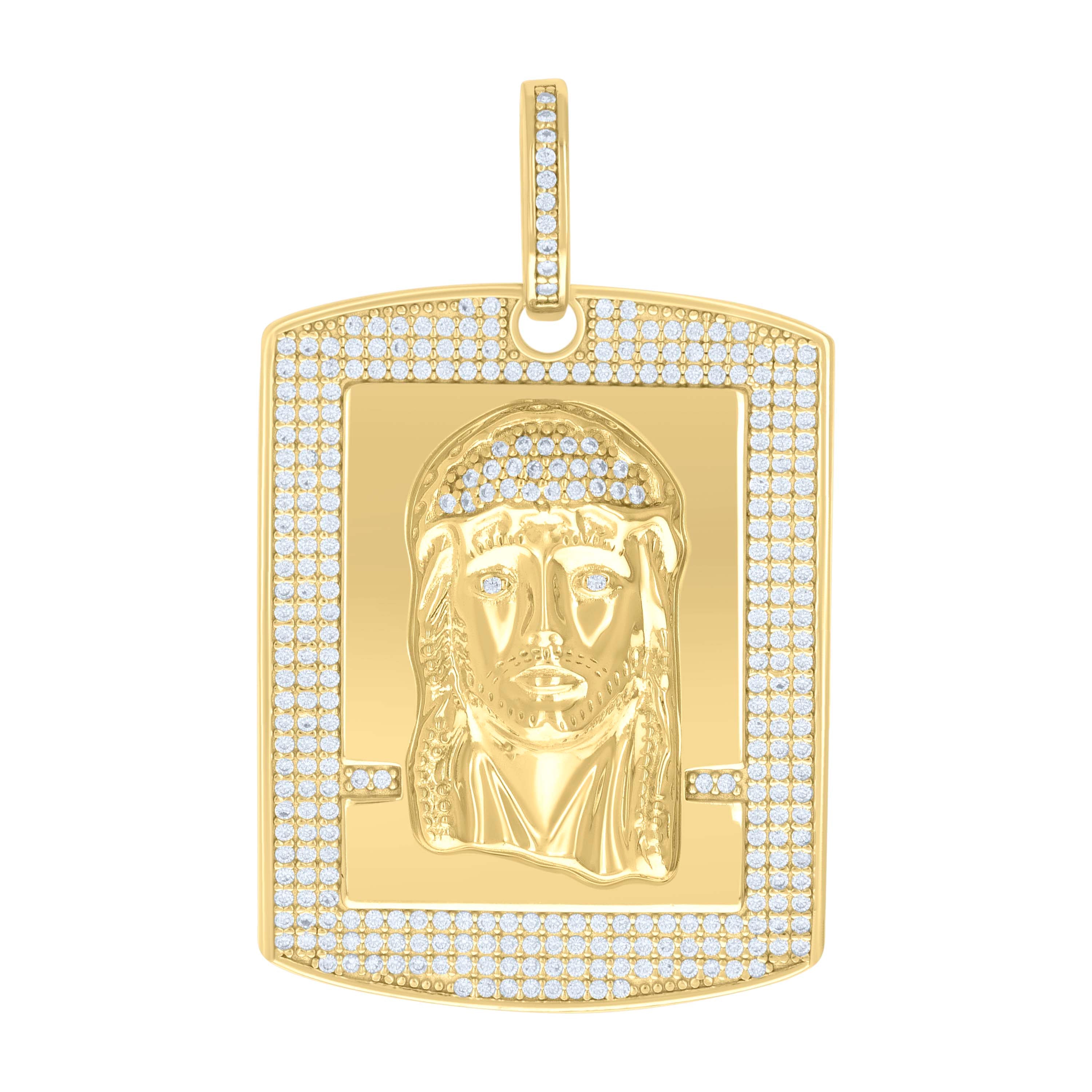 925 Sterling Silver Yellow-tone Mens Cubic-Zirconia Jesus Religious Charm Pendant