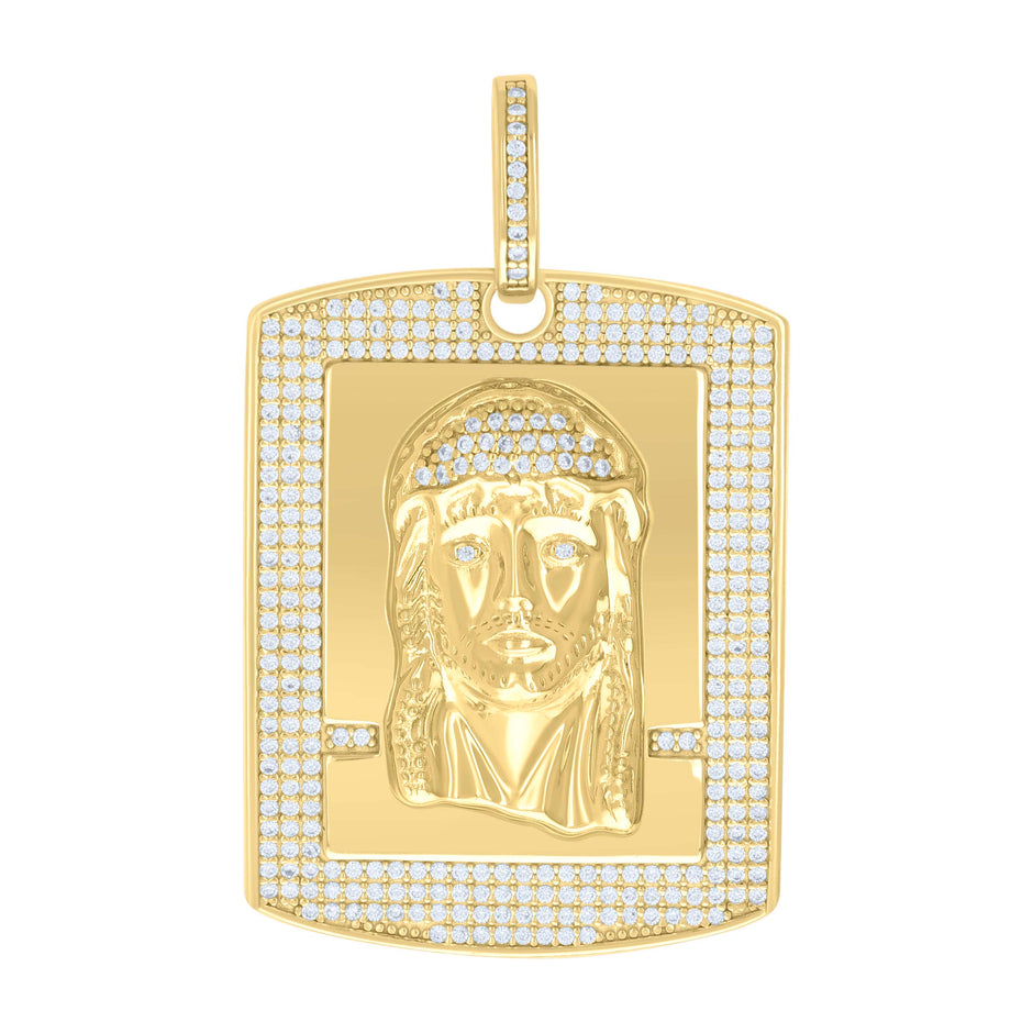 925 Sterling Silver Yellow-tone Mens Cubic-Zirconia Jesus Religious Charm Pendant