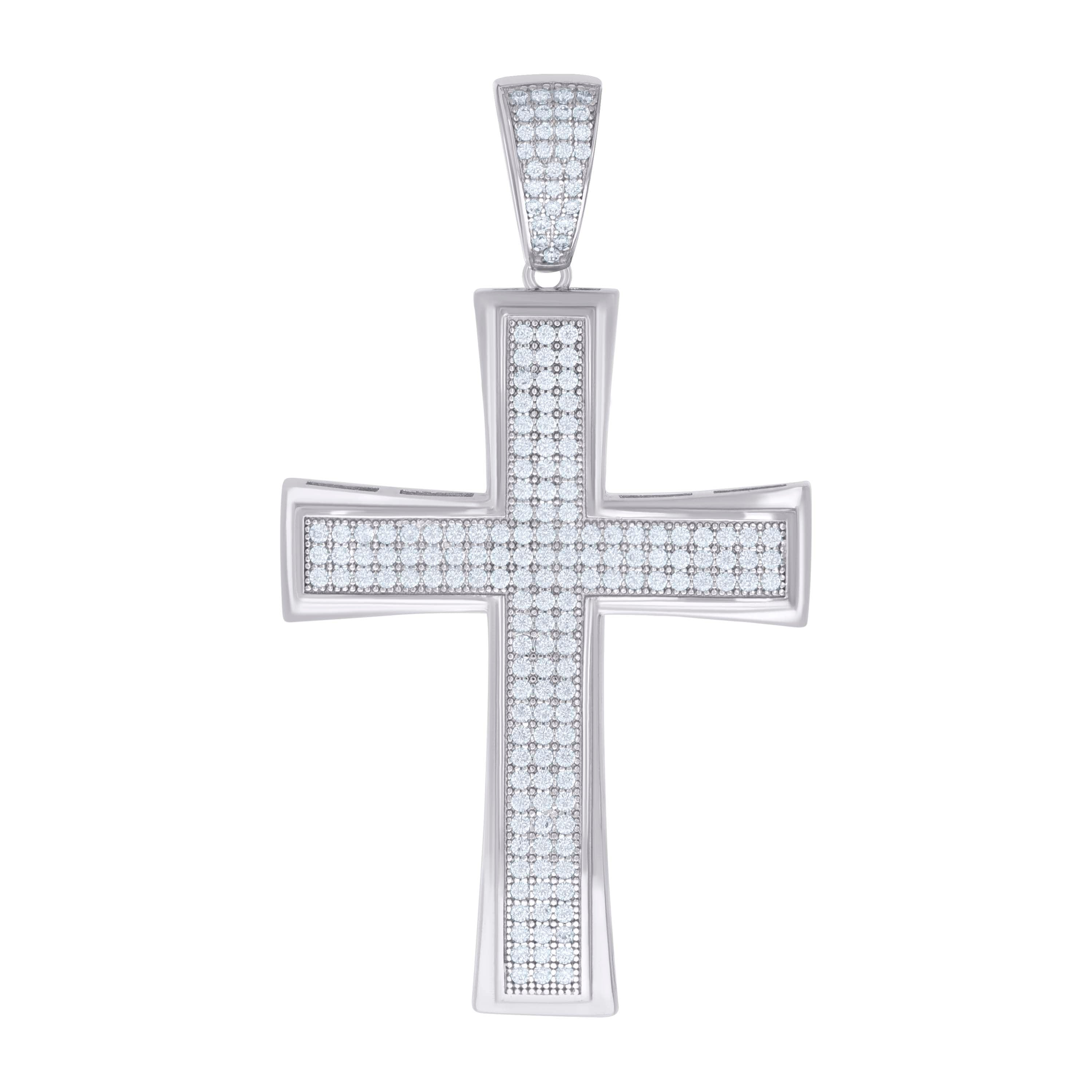 925 Sterling Silver Mens Cubic-Zirconia Cross Religious Charm Pendant