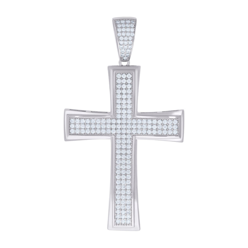 925 Sterling Silver Mens Cubic-Zirconia Cross Religious Charm Pendant