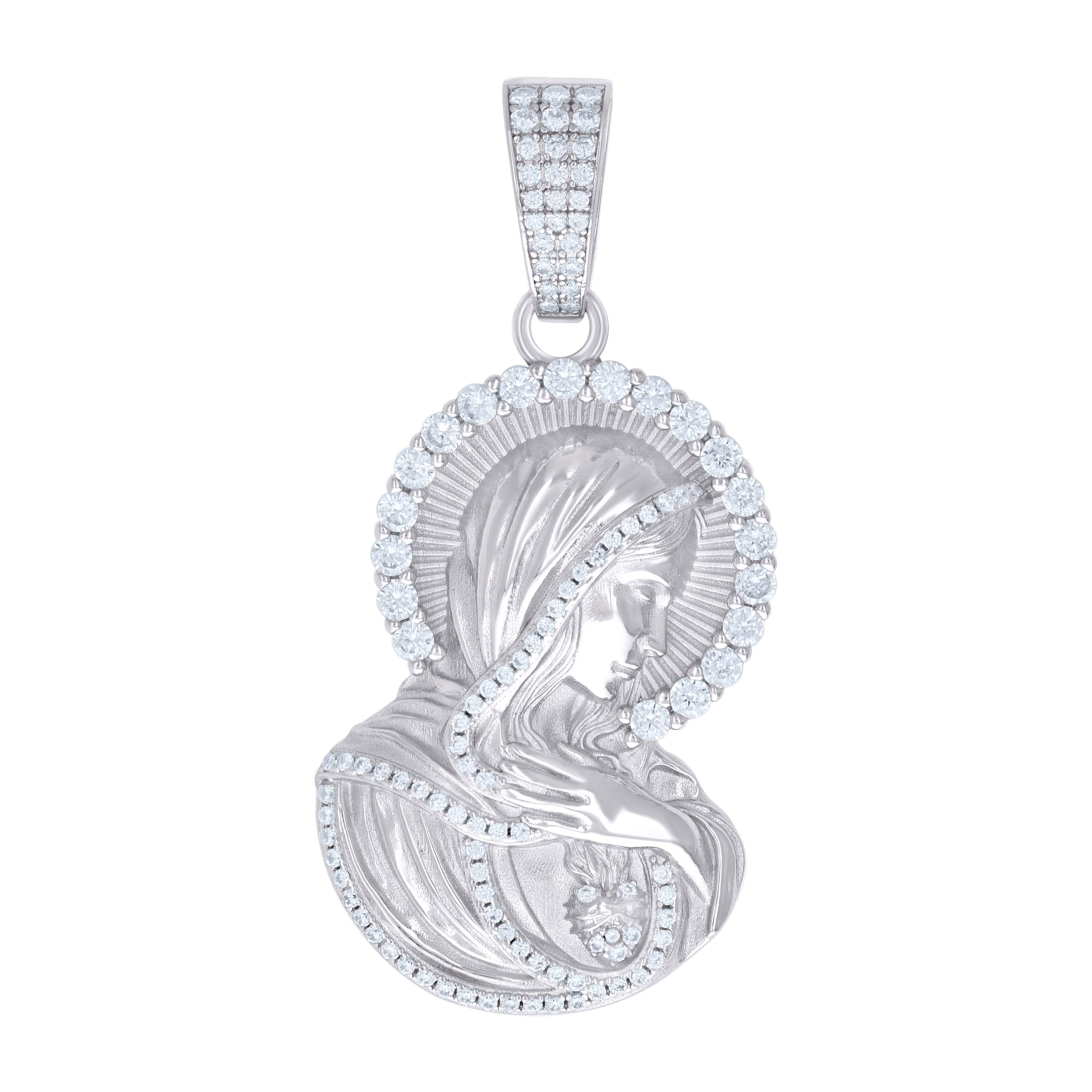 925 Sterling Silver Unisex Cubic-Zirconia Virgin Mary/Guadalupe Religious Charm Pendant