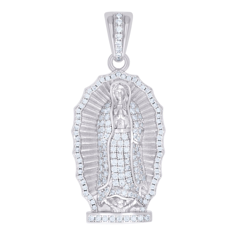 925 Sterling Silver Unisex Cubic-Zirconia Virgin Mary/Guadalupe Religious Charm Pendant