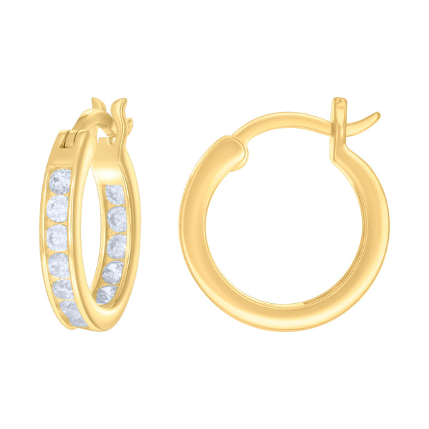 925 Sterling Silver Womens Cubic-Zirconia Inside-Out 3mm-16 Hoop Earrings