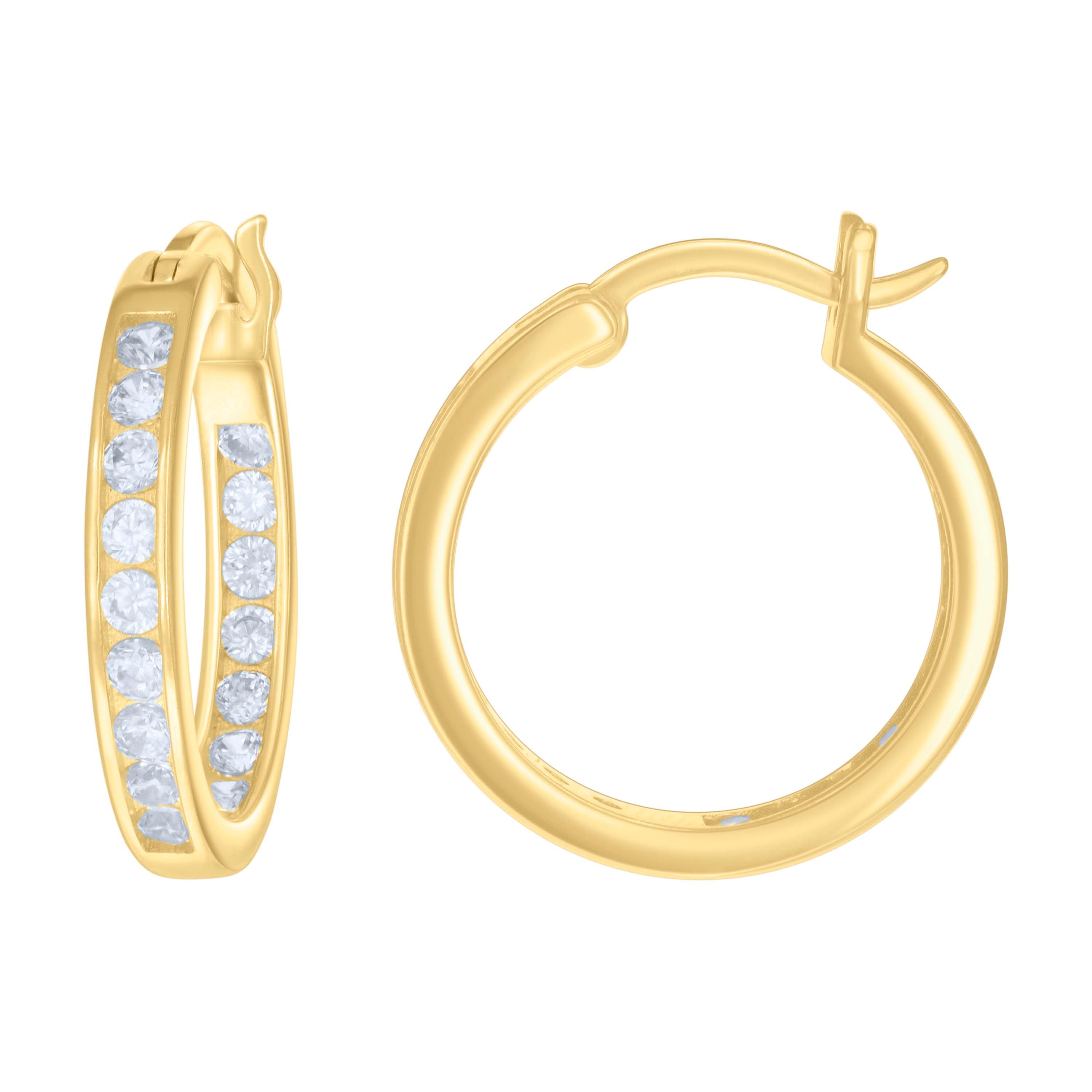 925 Sterling Silver Womens Cubic-Zirconia Inside-Out 3mm-20 Hoop Earrings