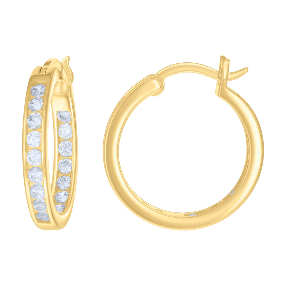 925 Sterling Silver Womens Cubic-Zirconia Inside-Out 3mm-20 Hoop Earrings