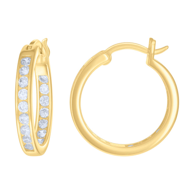 925 Sterling Silver Womens Cubic-Zirconia Inside-Out 3mm-20 Hoop Earrings