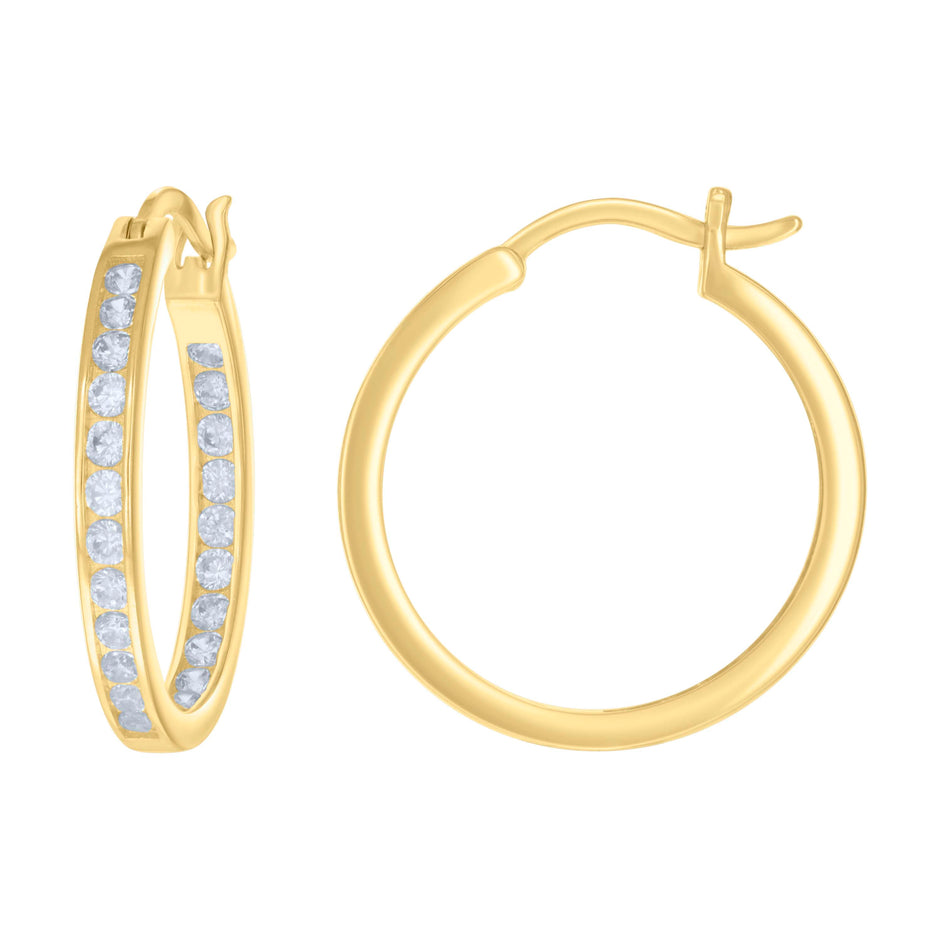 925 Sterling Silver Womens Cubic-Zirconia Inside-Out 3mm-24 Hoop Earrings