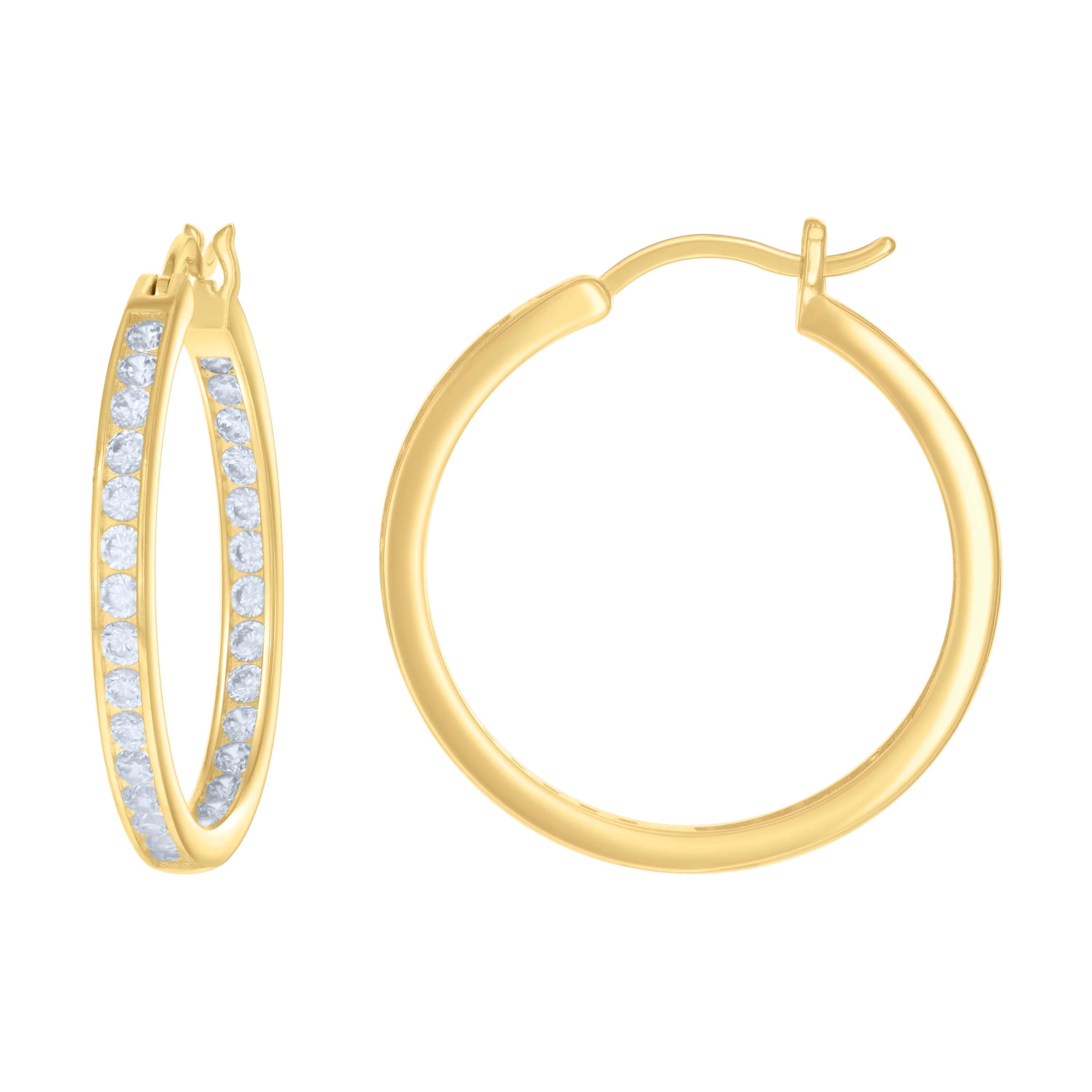 925 Sterling Silver Womens Cubic-Zirconia Inside-Out 3mm-28 Hoop Earrings
