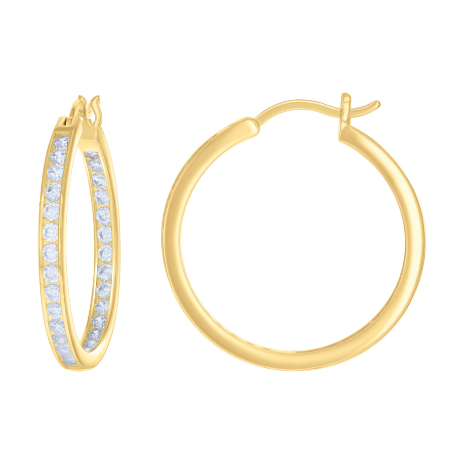925 Sterling Silver Womens Cubic-Zirconia Inside-Out 3mm-28 Hoop Earrings